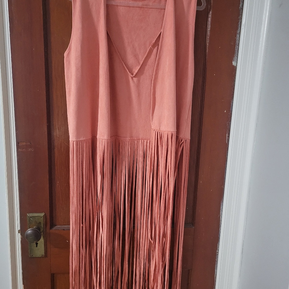 Unbranded Coral fringed vest Barbiecore Boho Hippie Festival Cowgirl